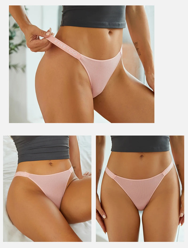 FINETOO 3Pcs Low-Rise Cotton Panties Women Sexy Bikini Underwear Letter Belt Underpants Ladies Comfortable Briefs Female Panties