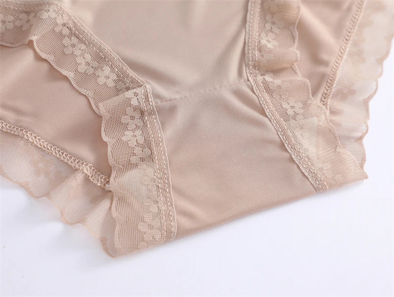4Pcs Ice Silk Lace Panties Seamless Soild Underwear For Women Sexy Ultra-thin Breathable Briefs Girls Soft Transparent Lingerie