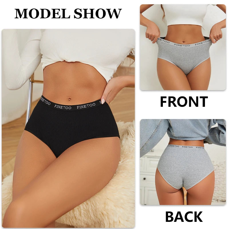4Pcs/Set Women's Ribbed Striped Cotton Briefs Plus Size Panties Lady High Waist Breathable Underwear Solid Lingerie Shorts S-XXL