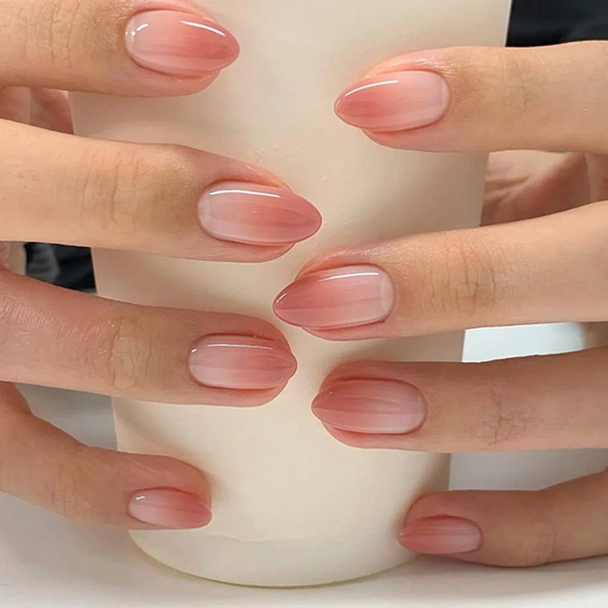 Short Blush Pink Press-On Nails with Glue – Oval Designs, 24 Pieces