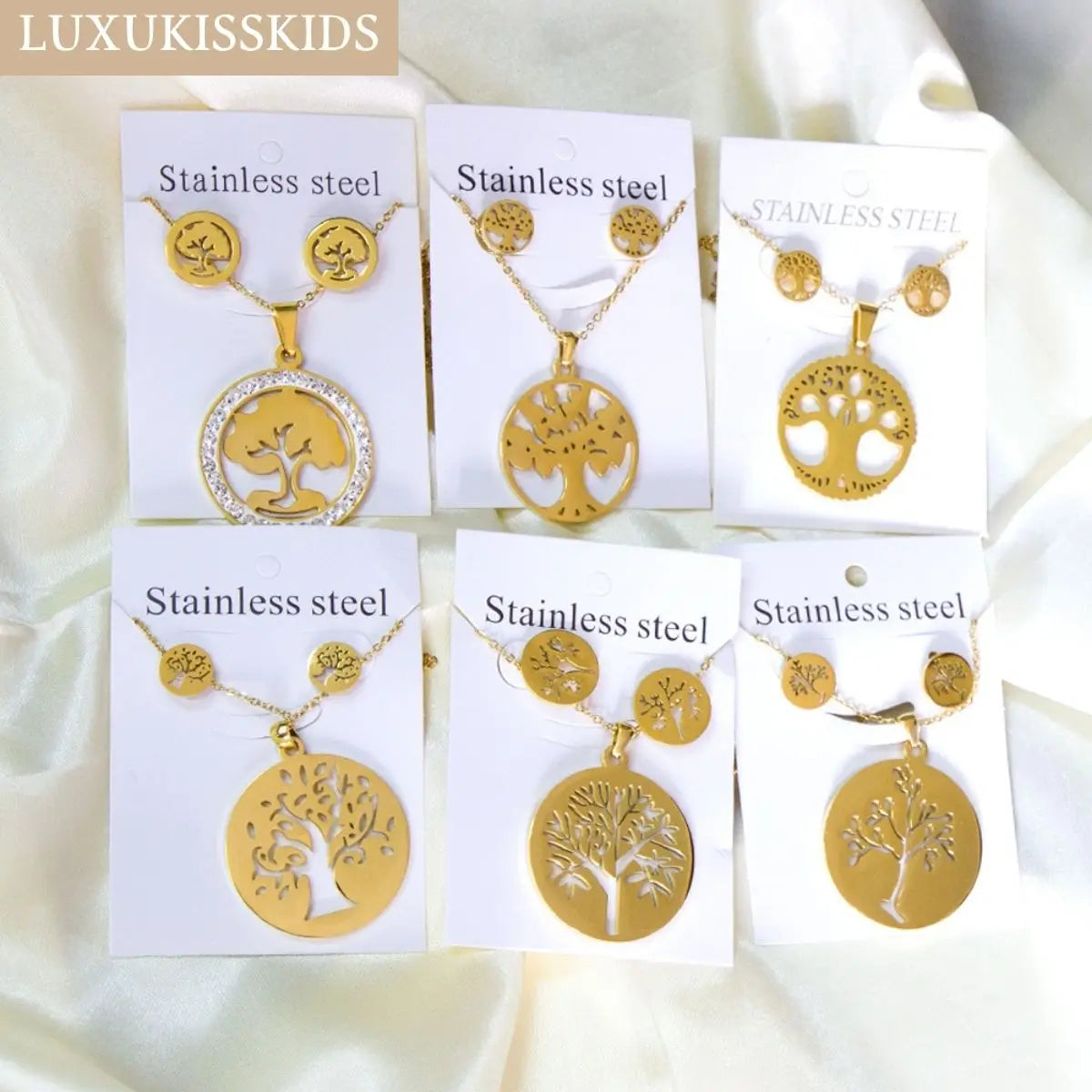 Tree of Life Jewelry Set – Stainless Steel Necklace & Earrings for Women