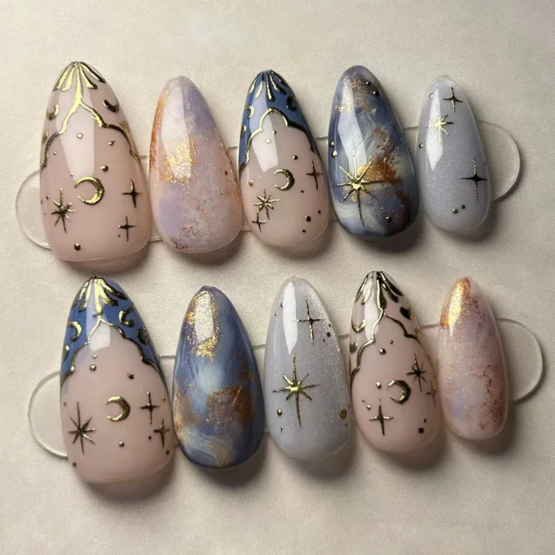 Pink Floral Press-On Nails – Almond Flower Designs, 24 Pieces