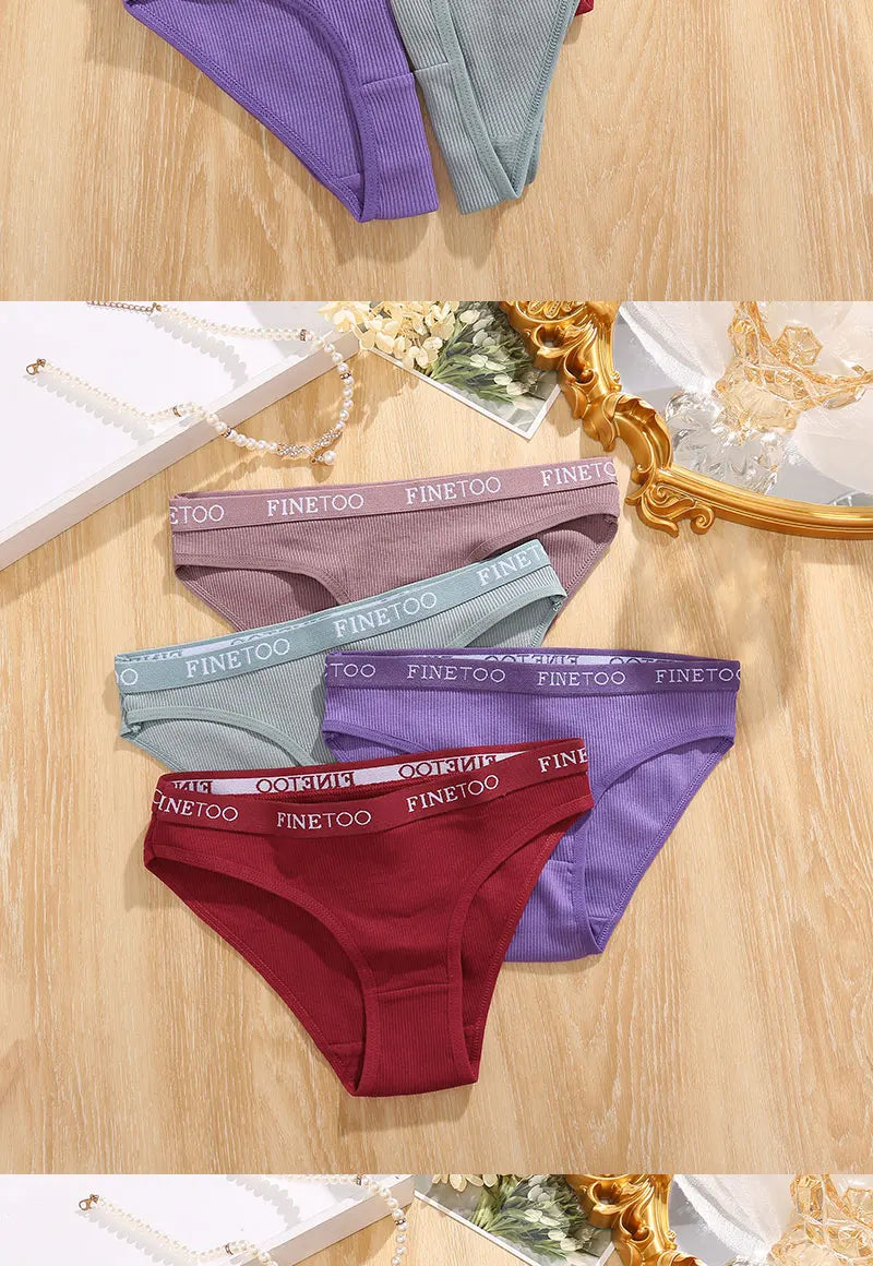 FINETOO 4PCS/Set Women's Cotton Panties Sexy Low Rise Briefs Letter Belt Underwear Female Underpants Intimates Lingerie M-2XL