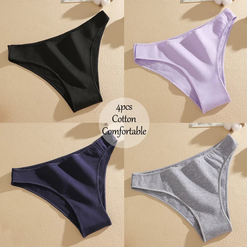 4-Pack Cotton Low-Rise Briefs – Soft Breathable Everyday Underwear for Women (M–2XL, 19 Color Sets)