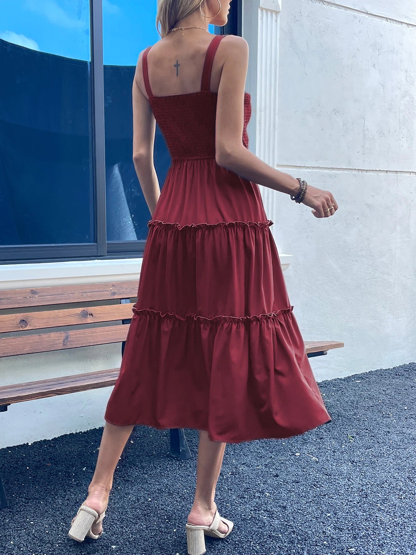 Women's Ruched Bust Ruffle Hem Sleeveless Slip Dress - Summer Sexy Bodycon Tube Strap Dress for Party Beachwear