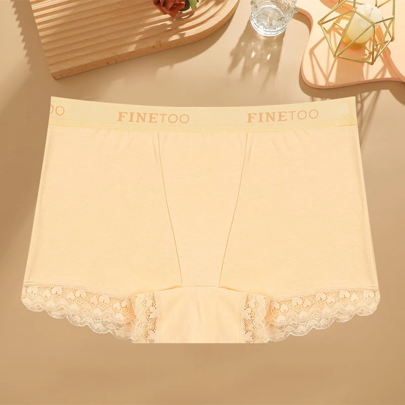Cotton High-Waist Lace Boyshort – Breathable Letter-Band Sport Briefs for Women (S–2XL, 6 Colors)