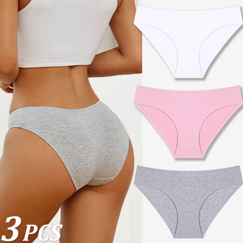 3-Pack Cotton Low-Rise Briefs – Breathable Lace-Trim Underwear for Women (S–XL, 20 Color Sets)