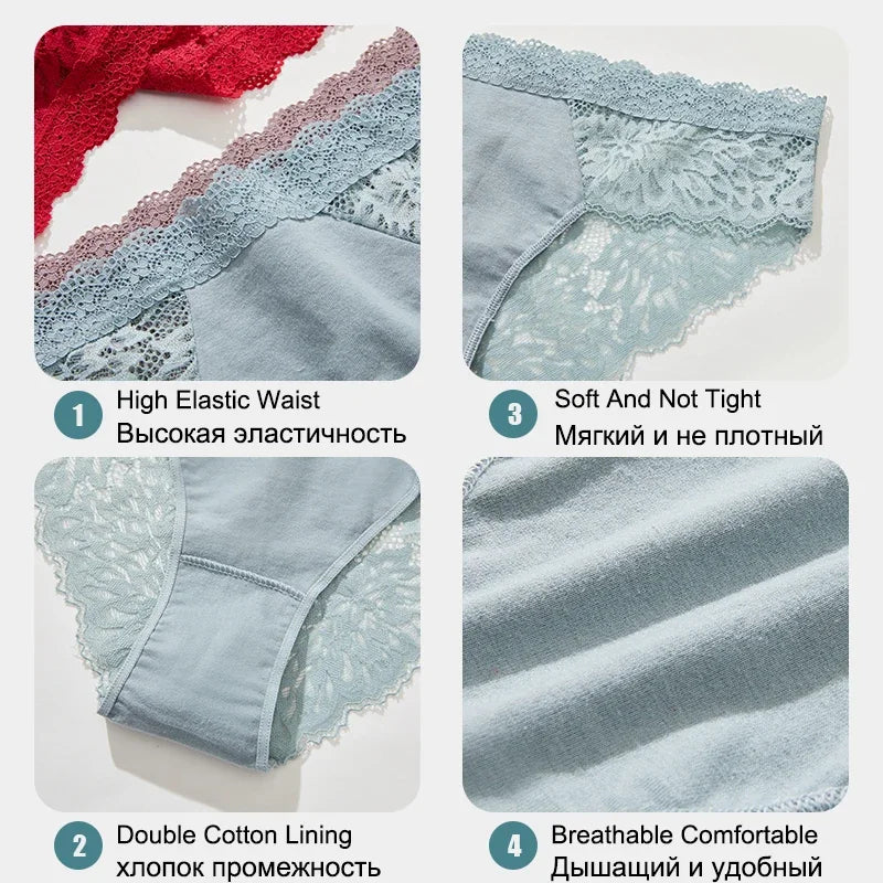 3-Pack Seamless Lace Hollow-Out Brief Panties – Soft Breathable Low-Rise Underwear for Women (S–XL, 20 Color Sets)