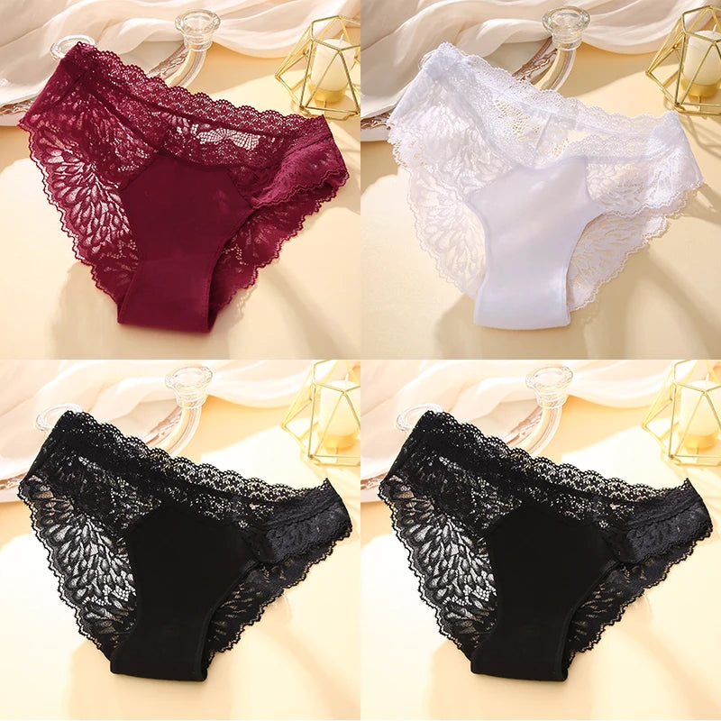 Women's Lace Back Briefs – 4-Piece Set | Sexy Hollow Out Cotton Underwear (S–XL)