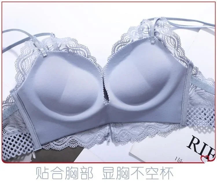 Women's Deep V Sexy Push Up Bra for Small Flat Chest | Ultra-Thick 3D Cup Lingerie with Gathered Back | Wire-Free Beaded Bra Set (32–38 / 70–85 AB)