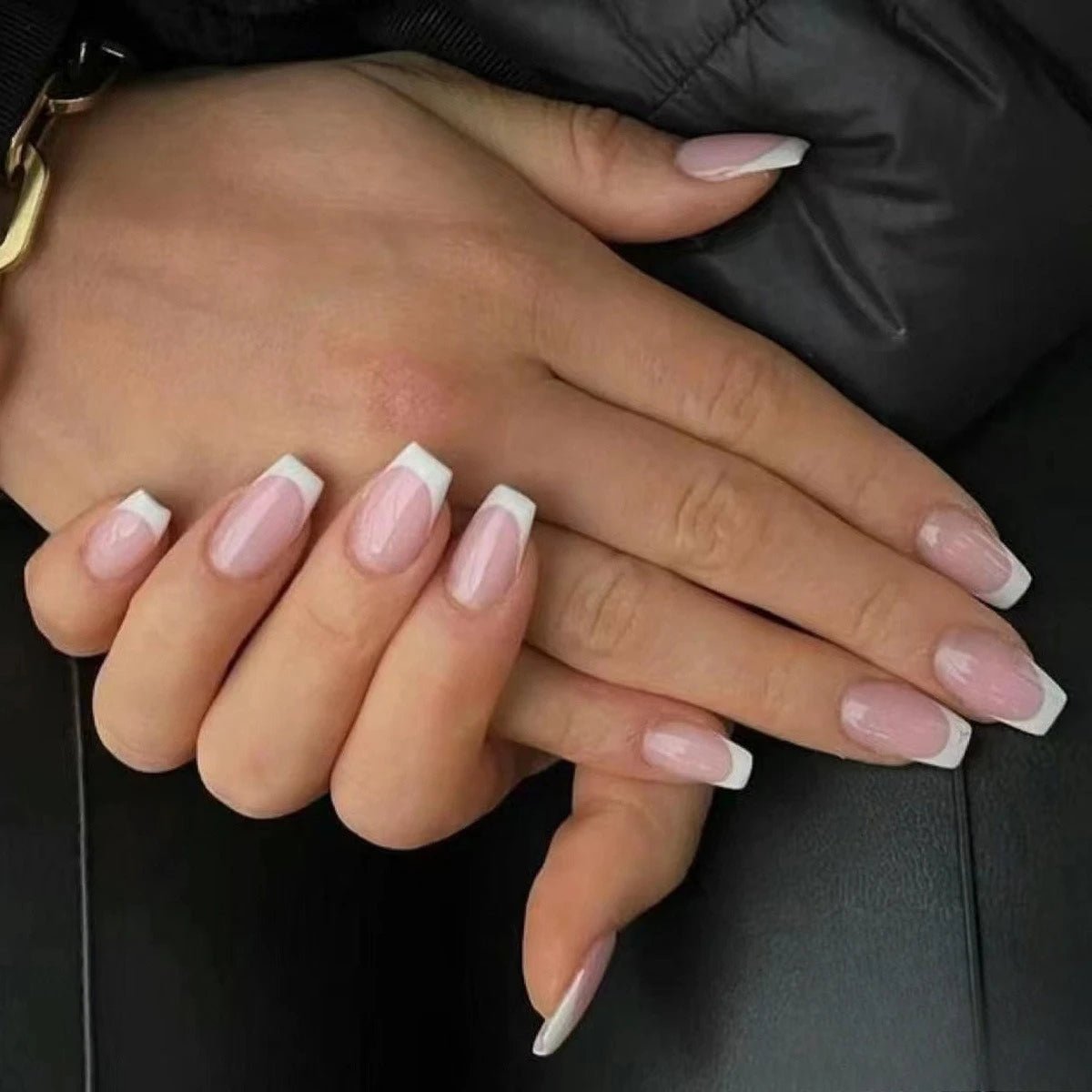 Nude Pink Short Square Press-On Nails - French & Gradient, 24 Pieces