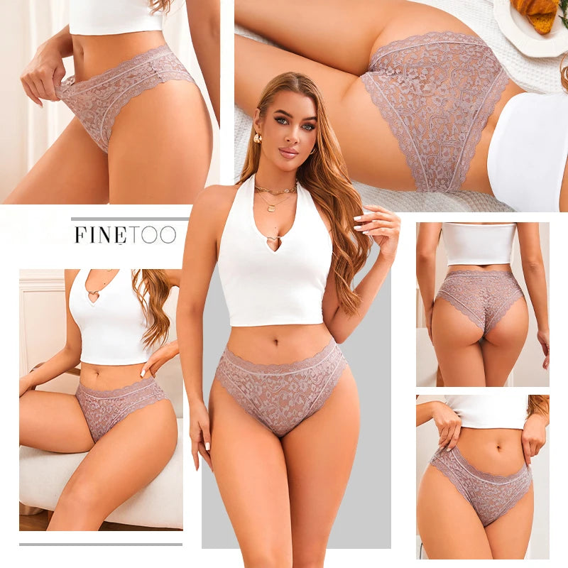 Hollow Lace Low-Rise Bikini Panty – Breathable French-Style Underwear for Women (S–XL, 6 Colors)