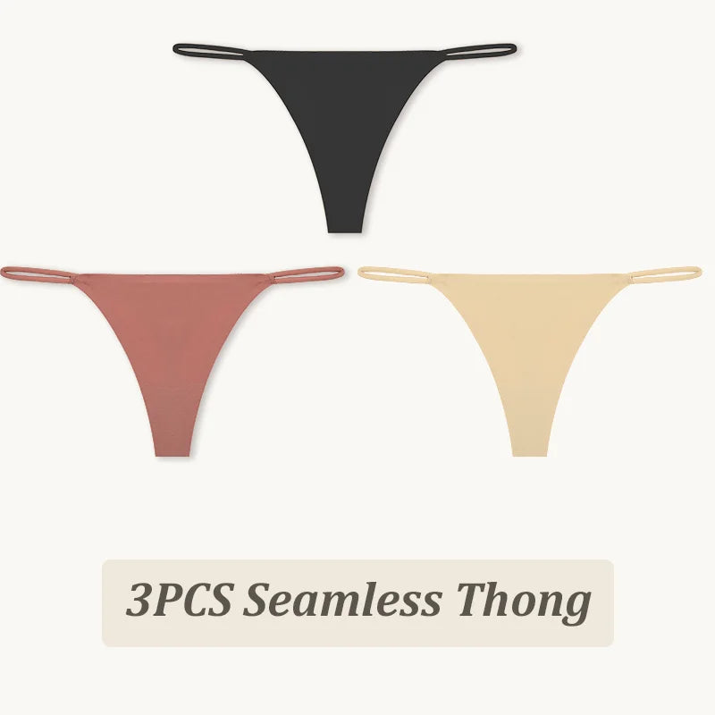 3-Pack Seamless Ice Silk Thong Panties – Low-Rise Flexible Underwear for Women (XS–XL, 25 Color Sets)