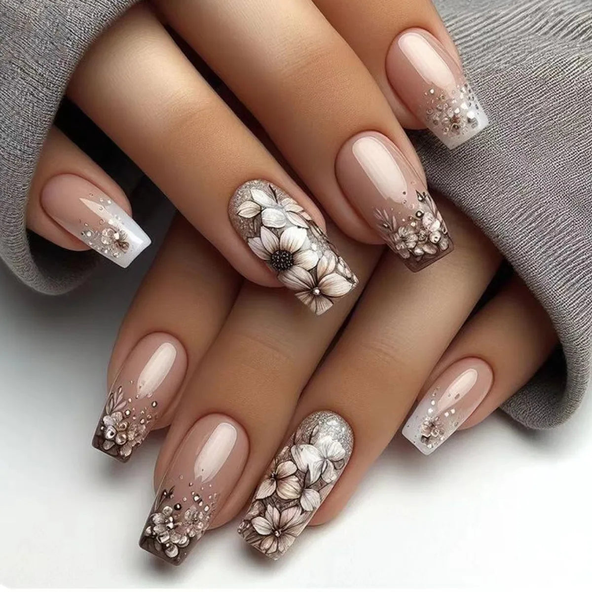 Short Ballerina Press-On Nails – Ombre Gradient Designs, 24 Pieces