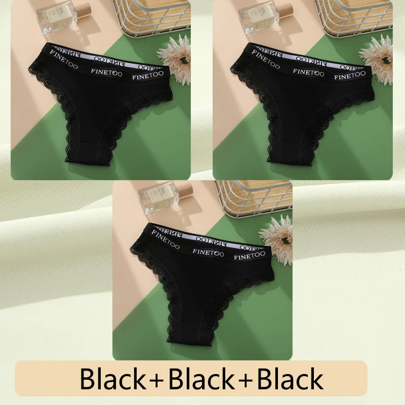 3-Pack Cotton Lace-Trim Brazilian Thongs — Logo Waistband Low-Rise G-String M–2XL