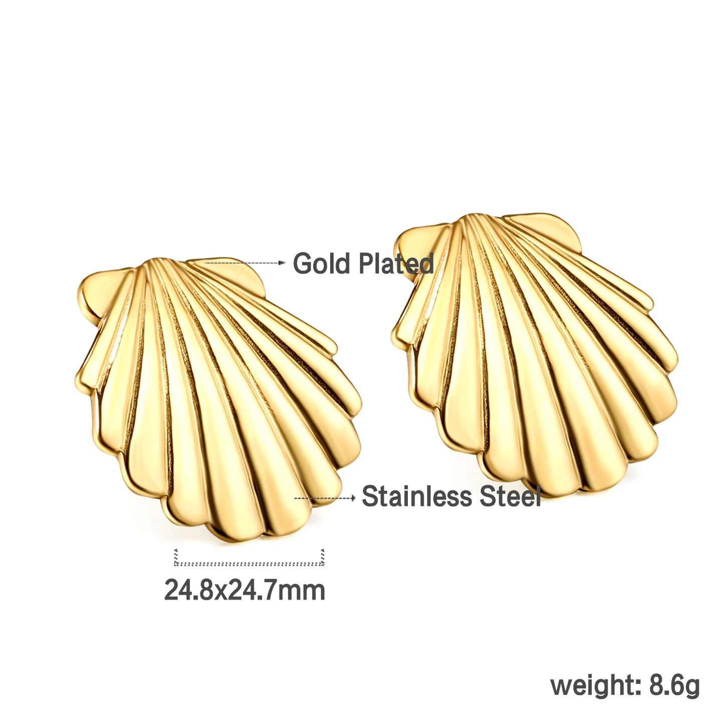 Shell Jewelry Set – 18K Gold-Plated Stainless Steel Necklace, Earrings & Bracelet for Women