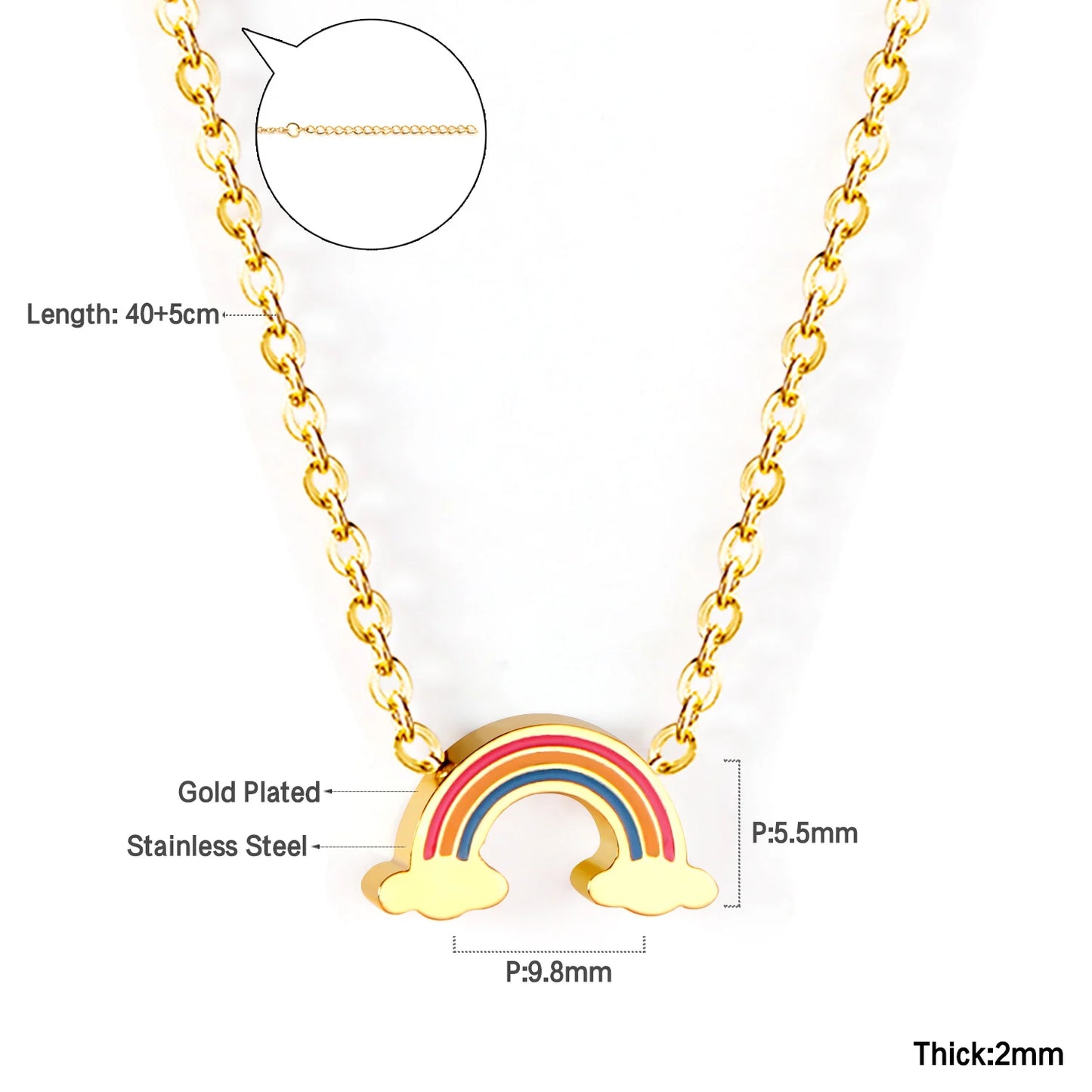 Colorful Rhinestone Chain Necklace – Multicolor Zirconia 18K Gold-Plated Stainless Steel Sweater Necklace for Women