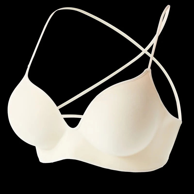 Women's 10CM Extra Thick Push Up Bra for AA/A Cup | Open Back Lingerie with Convertible Cross Straps | Seamless Wire-Free Bra No Marks (70A–85A)