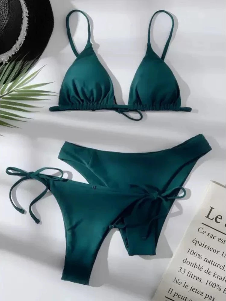 3-Piece Bikini Set — Triangle Top with Low & Mid Waist Bottoms | Women's Swimwear