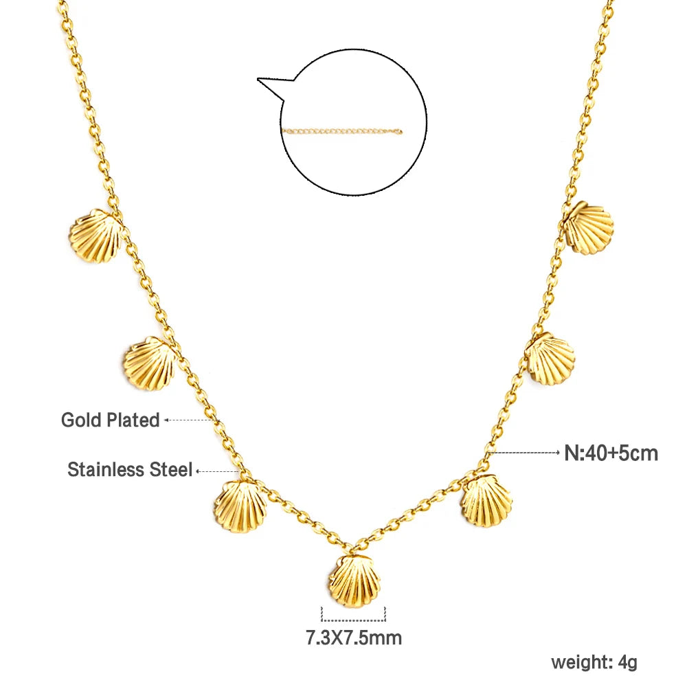 Shell Jewelry Set – 18K Gold-Plated Stainless Steel Necklace, Earrings & Bracelet for Women