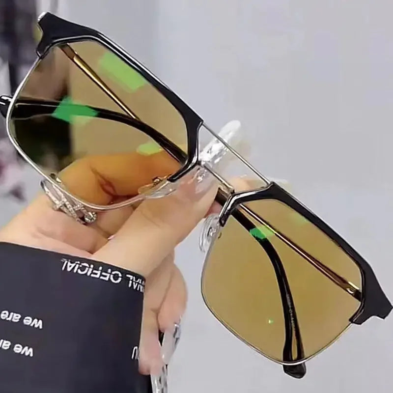 Luxury Intelligent Photochromic Myopia Glasses Double Deam Color Changing Finished Near-sighted Eyewear Men Women Minus Diopters