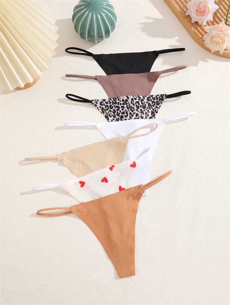 7-Pack Ice Silk Printed & Solid Thongs — Seamless Low-Rise G-String