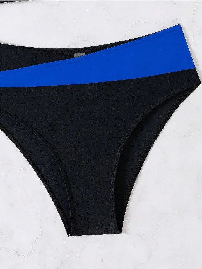 Color Block Wrap Bikini Set — Halter Crossover Top & High Waist Bottoms | Women's Swimwear