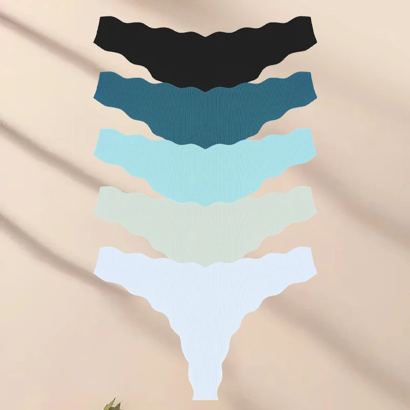 5Pcs Women's Seamless Comfy Thong Panties for Women Sport Running Underwear Set Sexy Low-Rise Solid V-Strings Invisible Lingerie