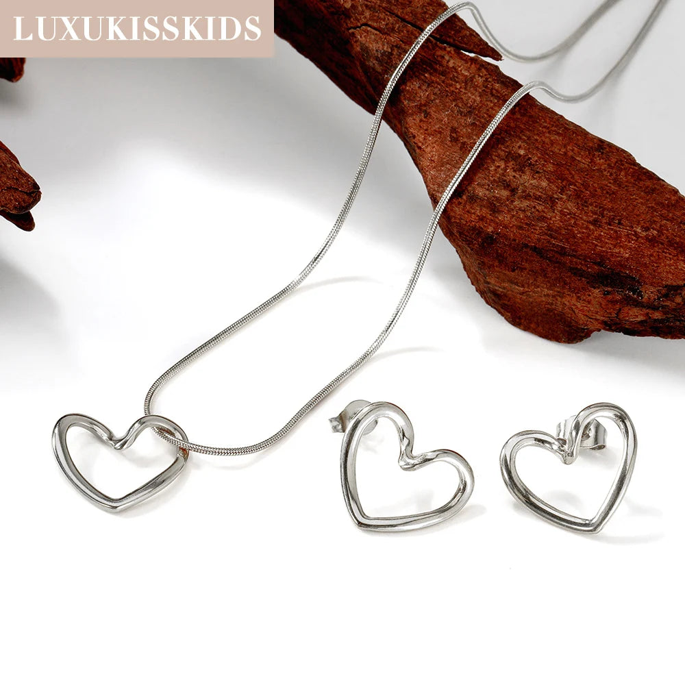 LUXUKISSKIDS Fashion Water Drop Choker Necklace Earrings Sets Stainless Steel Woman/Girls Luxury Jewelry Set Wedding Accessories