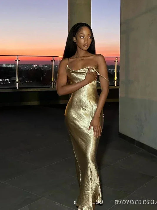 Lace-Up Halter Satin Maxi Gown – Backless Sleeveless Party Dress