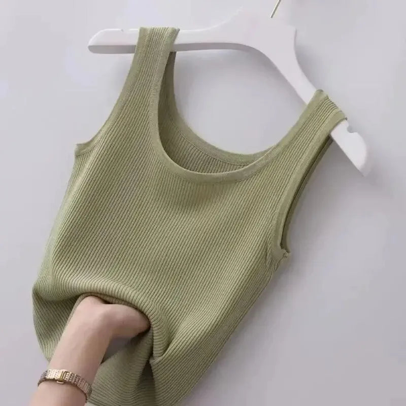 Knit Cotton Camisole Tank Top – Round Neck Sleeveless Crop Top for Women (M–5XL, 6 Colors)