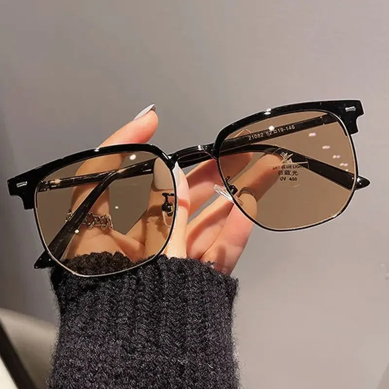 Square Metal Photochromic Glasses | Myopia Lens Options