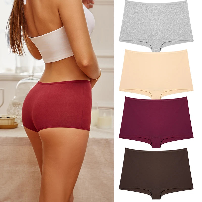 Women's Cotton Boyshort Panties – 4-Piece Set | Seamless Comfortable Underwear (XS–1XL)