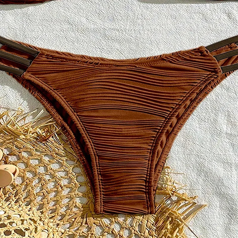 Ruched Bandeau Bikini Set — Brazilian Cut with Metal Detail | Women's Swimwear