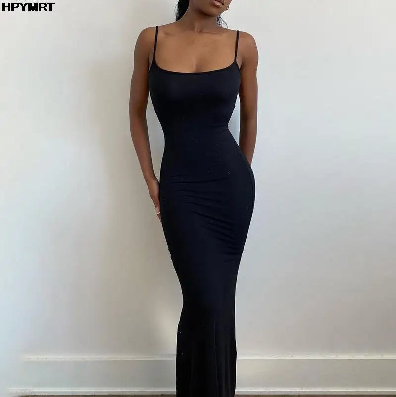 Satin Slip Maxi Dress – Sleeveless Backless Bodycon