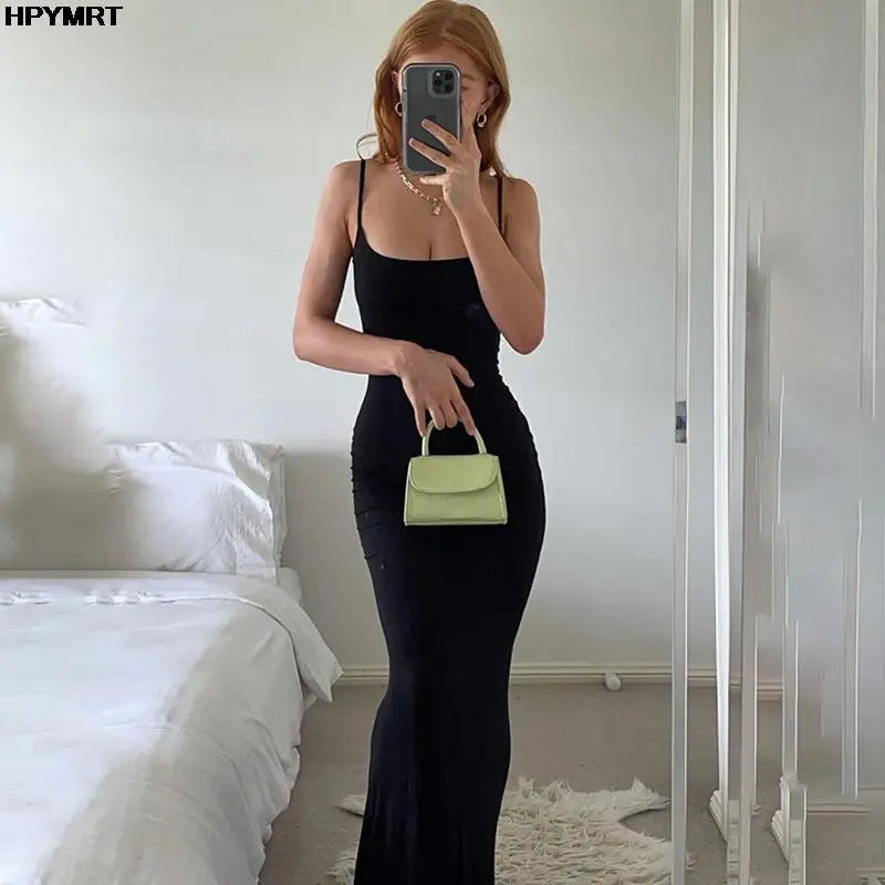 Satin Slip Maxi Dress – Sleeveless Backless Bodycon
