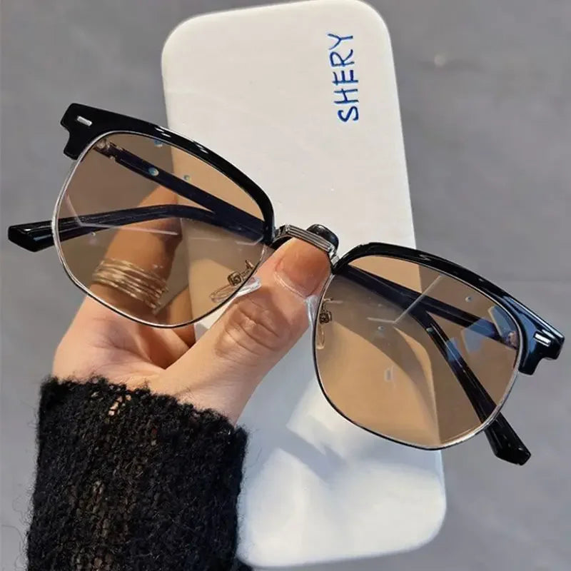 Square Metal Photochromic Glasses | Myopia Lens Options