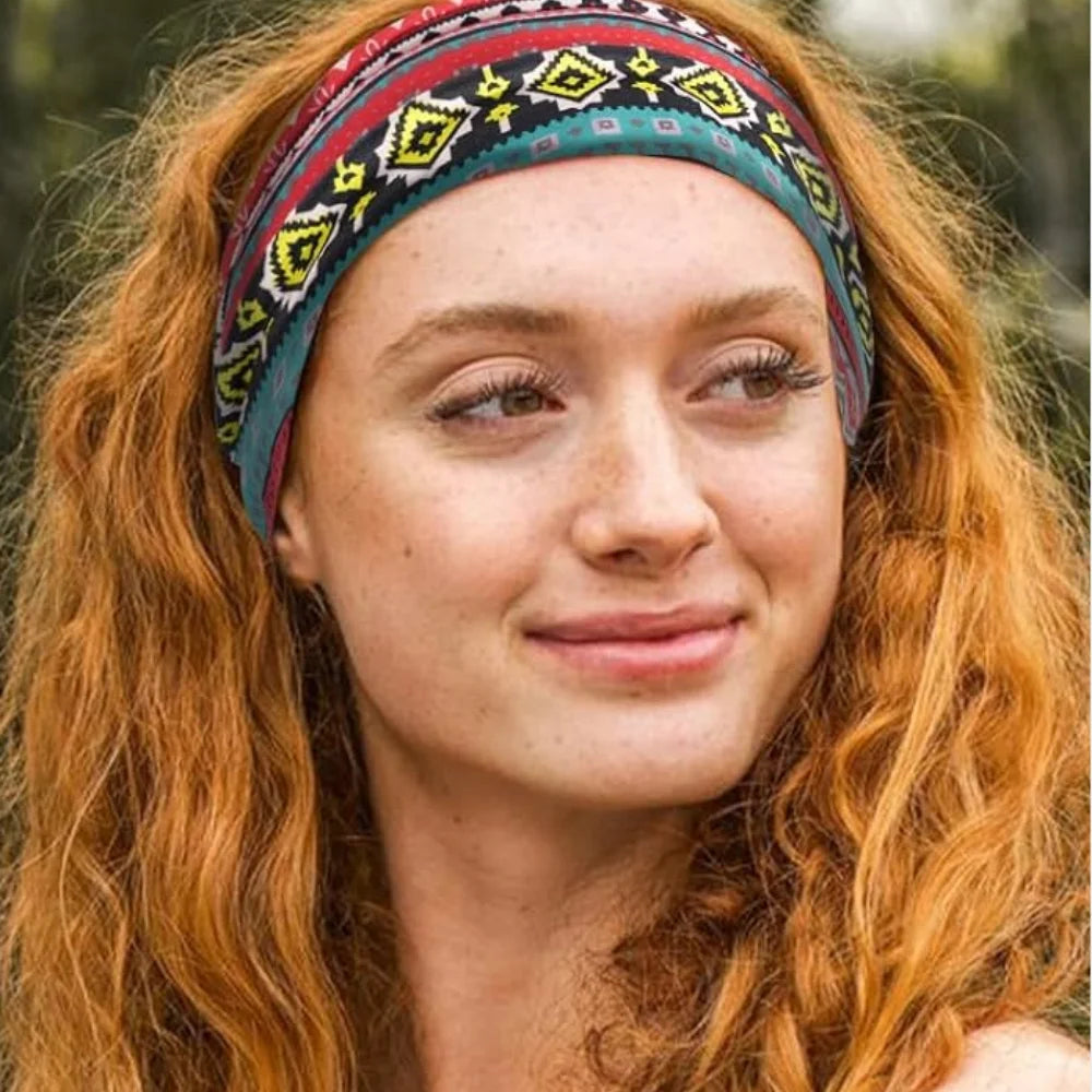 4 Pcs Boho Headbands Stretch Paisley Print Bandana Headband Criss Cross Hair Bands Knotted Head Wrap Yoga Daily for Women and Girls (Teal Ethnic)