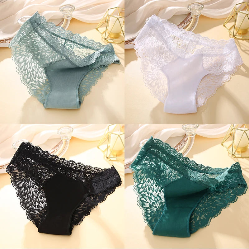 Women's Lace Back Briefs – 4-Piece Set | Sexy Hollow Out Cotton Underwear (S–XL)