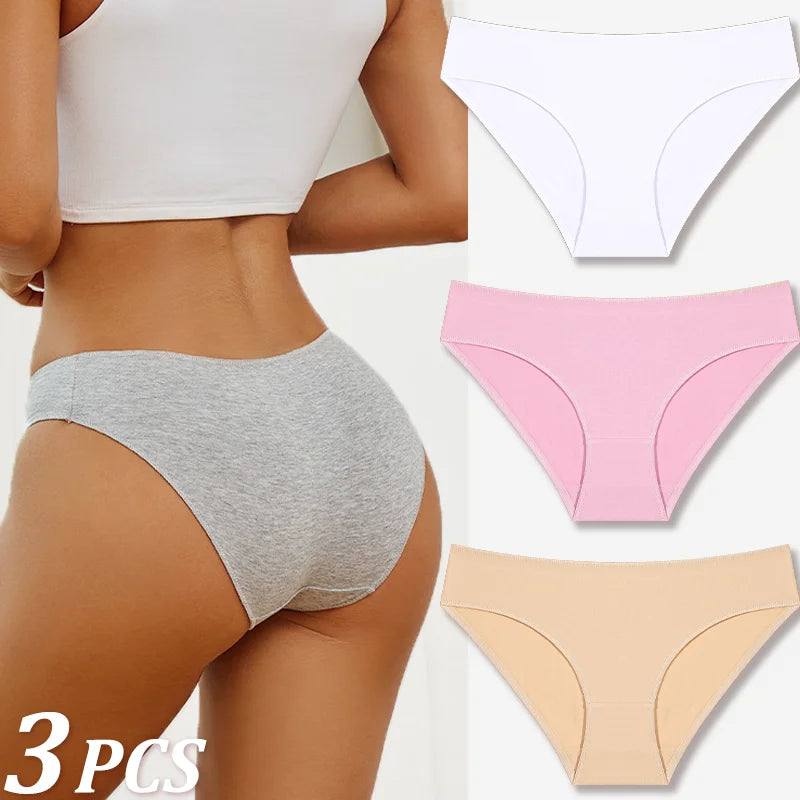 3-Pack Cotton Low-Rise Briefs – Breathable Lace-Trim Underwear for Women (S–XL, 20 Color Sets)