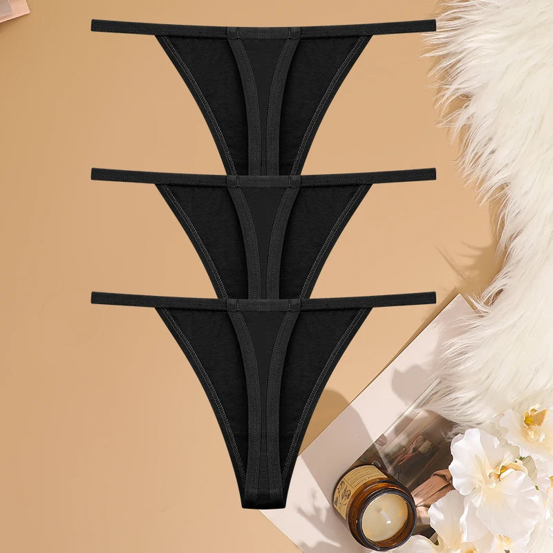 FINETOO 3PCS/Set Sexy Women Cotton G-String Underwear Low Waist Panties Girl T-back Panty Soft Thin Strap Femme Thong Lingerie