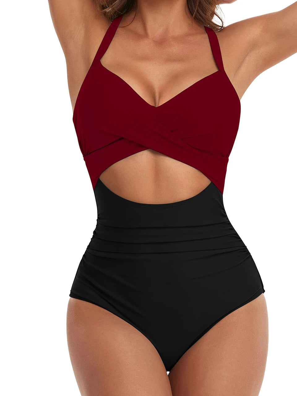 Ruched One-Piece Swimsuit for Women – Solid Color Bodysuit | Adjustable Straps | S–XXL