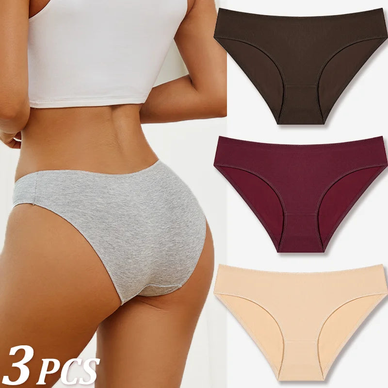 3-Pack Cotton Low-Rise Briefs – Breathable Lace-Trim Underwear for Women (S–XL, 20 Color Sets)