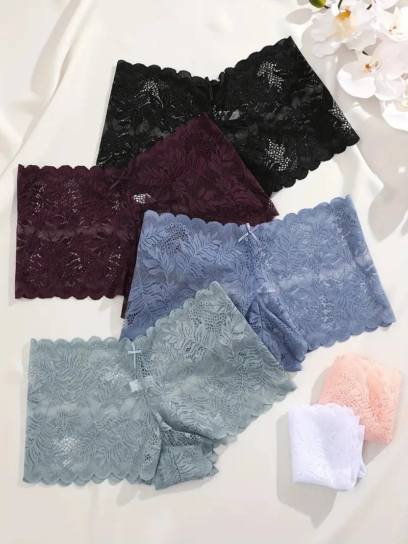 3-Pack Ice Silk Lace Boyshort Briefs – Seamless Low-Rise Underwear for Women (S–XL, 6 Color Sets)