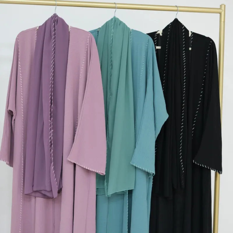 2 Piece Arabia Muslim Modest Cardigan for Women Eid Dubai Hijab Kimono Abaya Dress Luxury Islam Coat Clothing Turkish Solid Robe