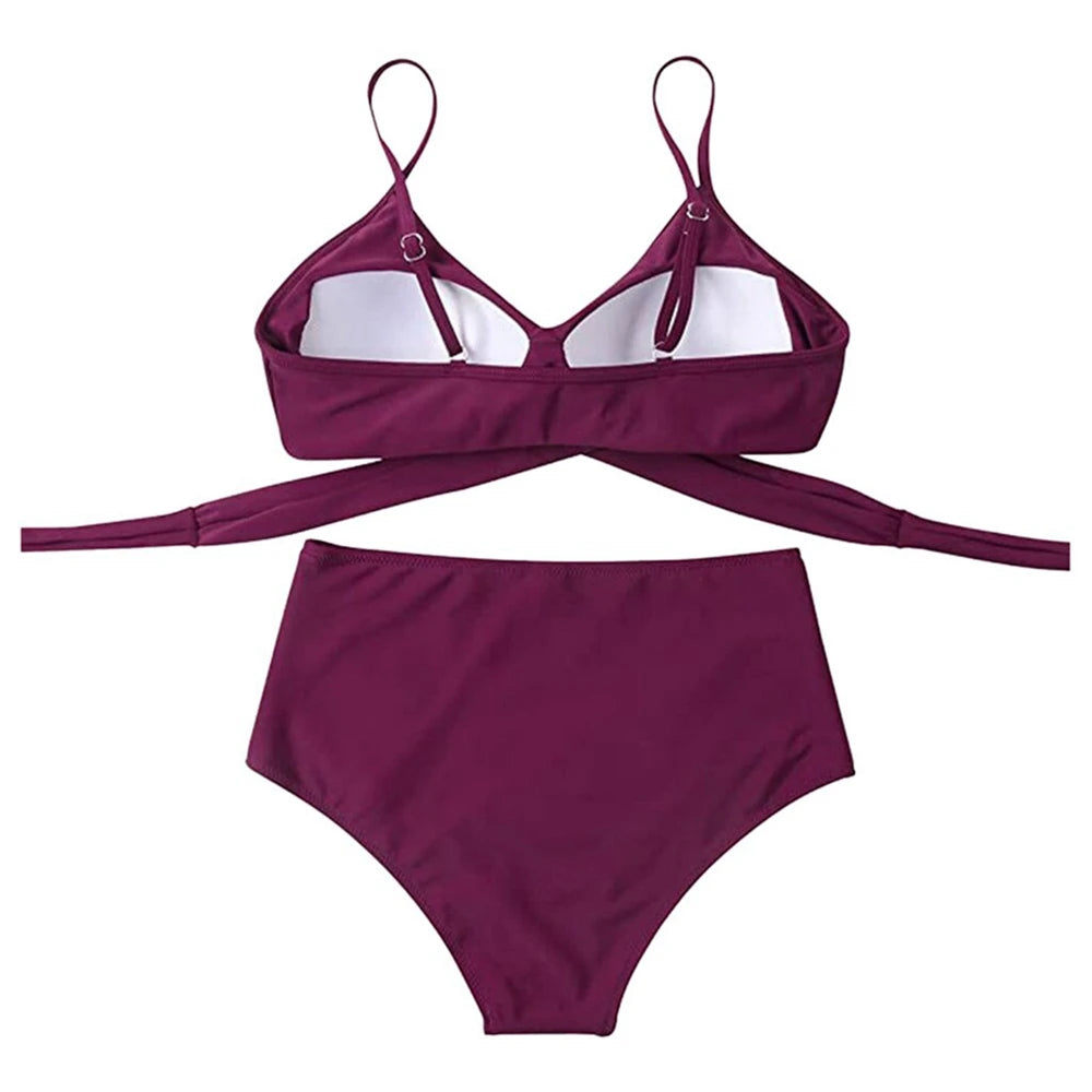 High Waist Bikini Set — Cross Front Top & Ruched Bottoms | Women's Swimwear