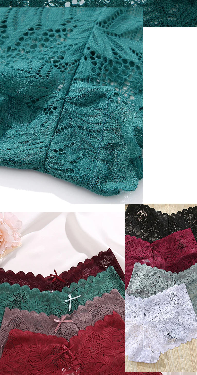 3-Pack Ice Silk Lace Boyshort Briefs – Seamless Low-Rise Underwear for Women (S–XL, 6 Color Sets)