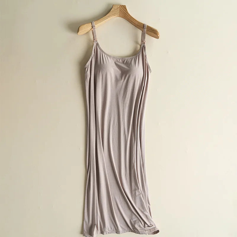 Women's Maternity Nursing Tank Dress with Built-in Bra Breastfeeding Long Sleeveless Nightdress for Pregnant Nursing Mothers