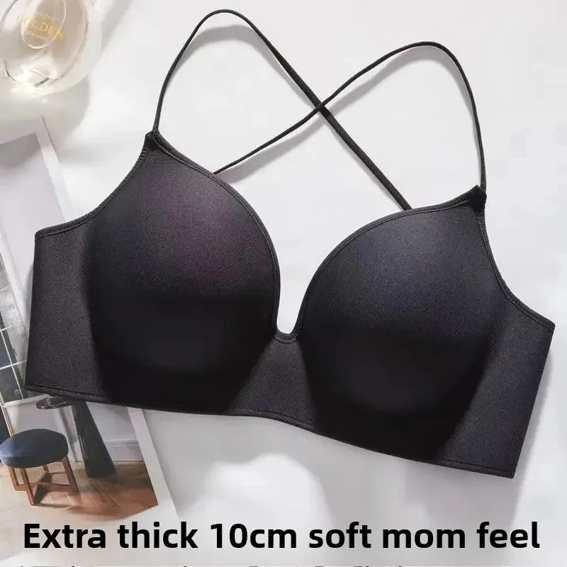 Women's 10CM Extra Thick Push Up Bra for AA/A Cup | Open Back Lingerie with Convertible Cross Straps | Seamless Wire-Free Bra No Marks (70A–85A)