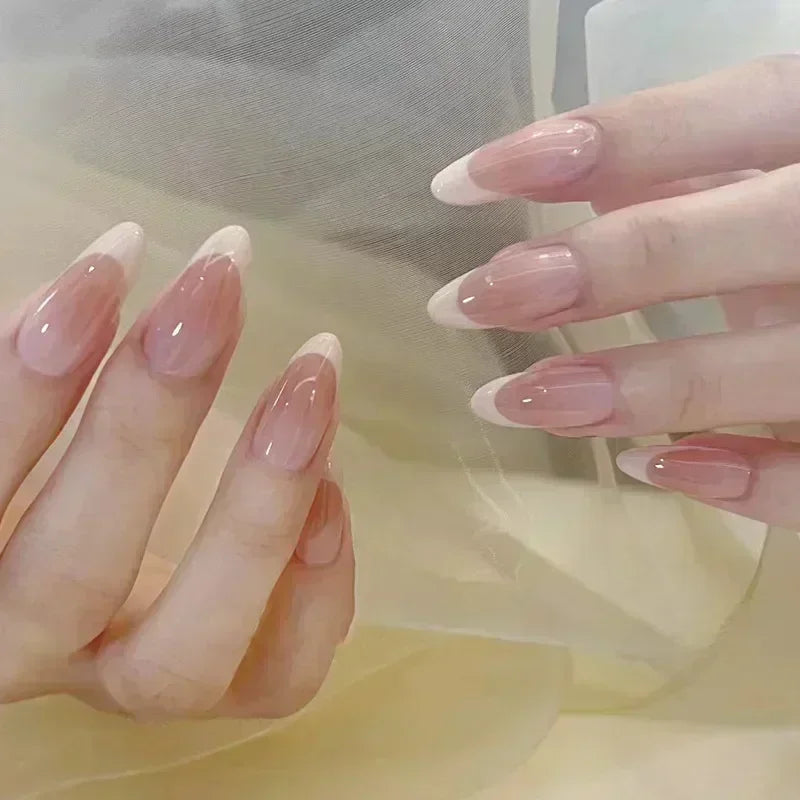 Almond Press-On Nails - French Tip & Gradient Designs, 24-Piece Set
